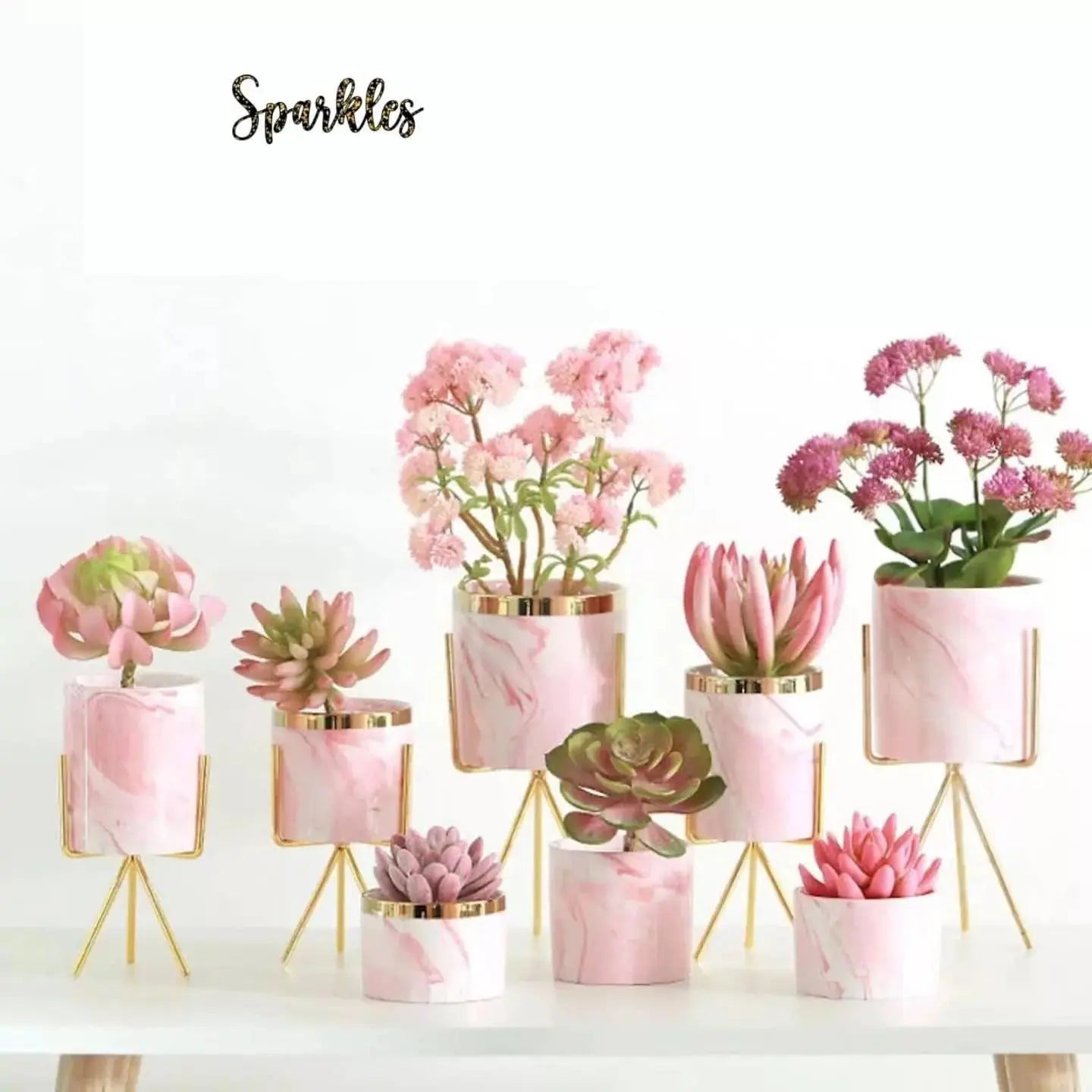 MODERN MARBLE CERAMIC POT PLANTER SPARKLES