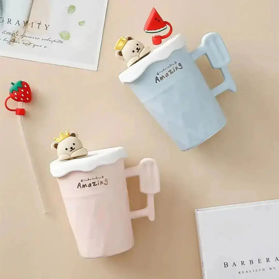 PASTEL BEAR LID WITH STRAW MUG SPARKLES