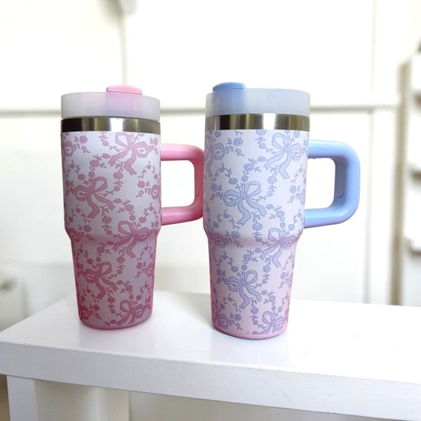 Bow Tumbler Cup 14oz - Coquette Aesthetic Tumbler With Handle