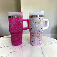 Cute Love Tumbler 14oz - Heart & Smiley Tumbler With Handle