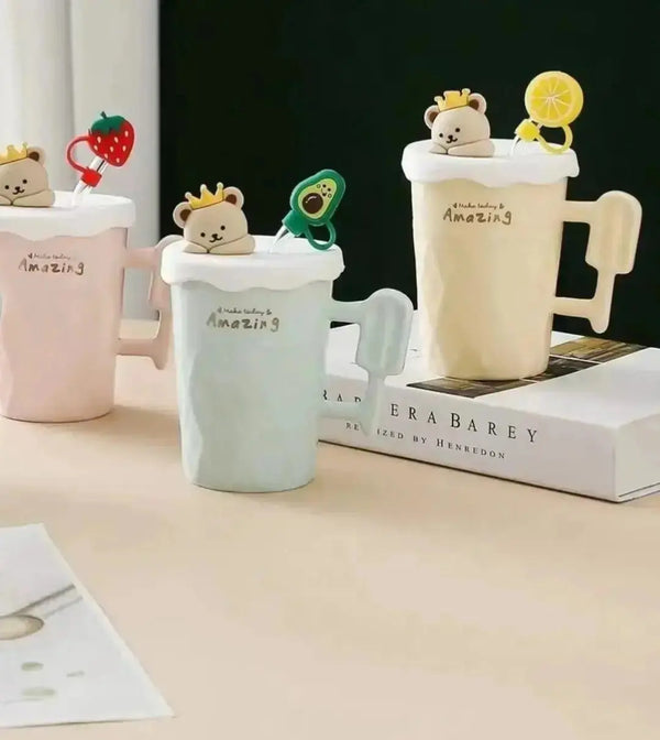 PASTEL BEAR LID WITH STRAW MUG