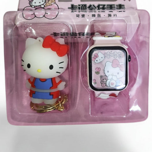 Hello Kitty Watch & Keychain Gift Set for Girls - Cute LED Watch with Gift Box
