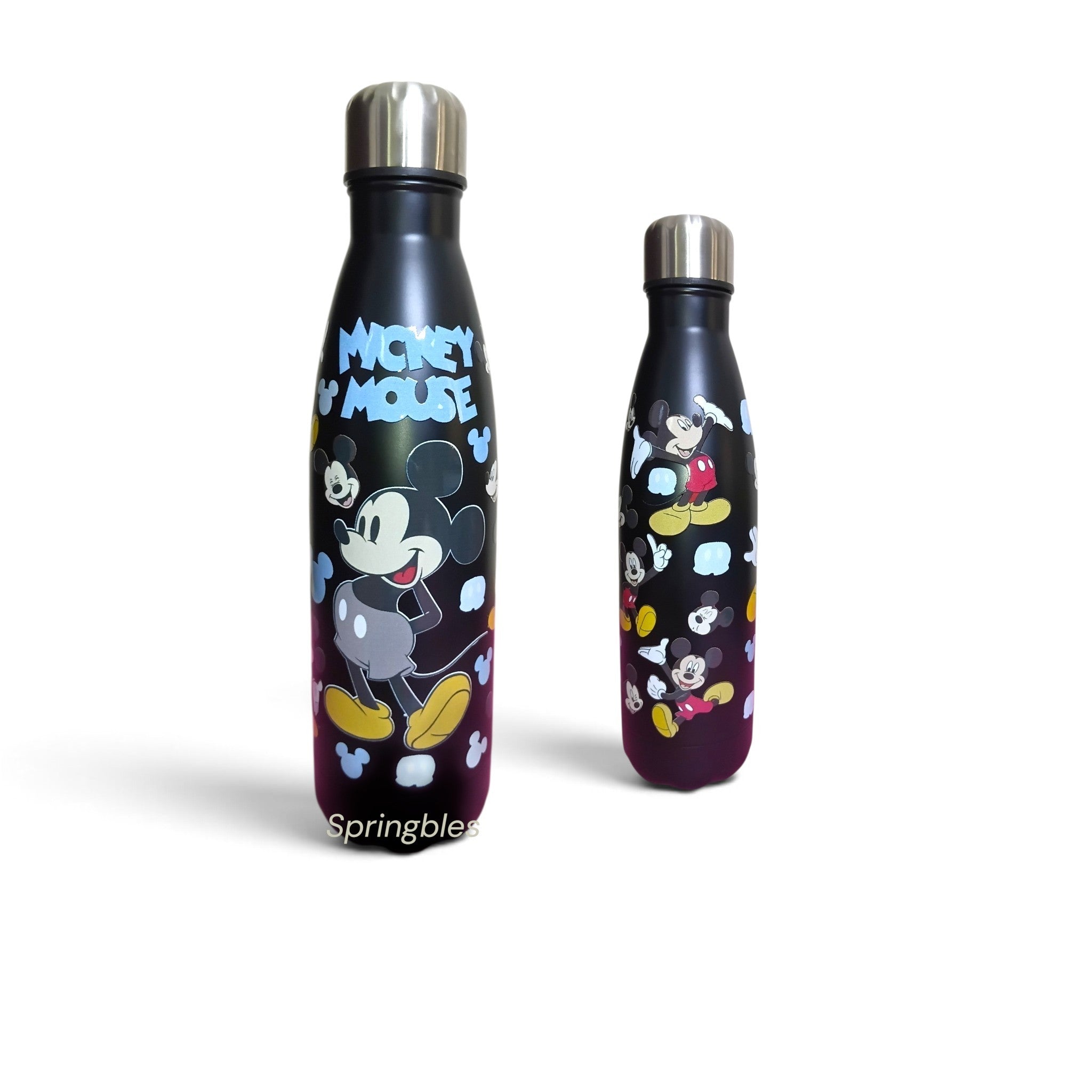 Mickey Mouse Stainless Steel Water Bottle - 500ml Double Walled Insulated Bottle for Kids - Black