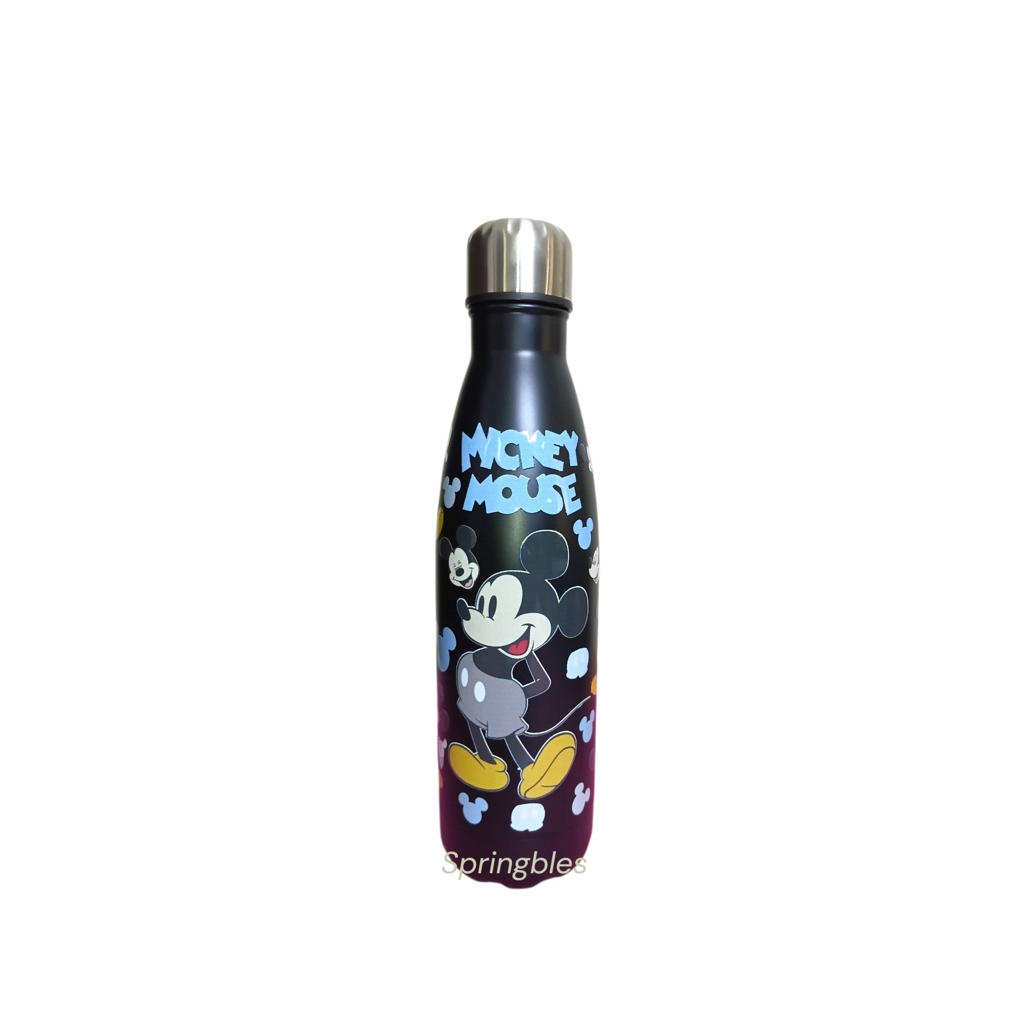 Mickey Mouse Stainless Steel Water Bottle - 500ml Double Walled Insulated Bottle for Kids - Black