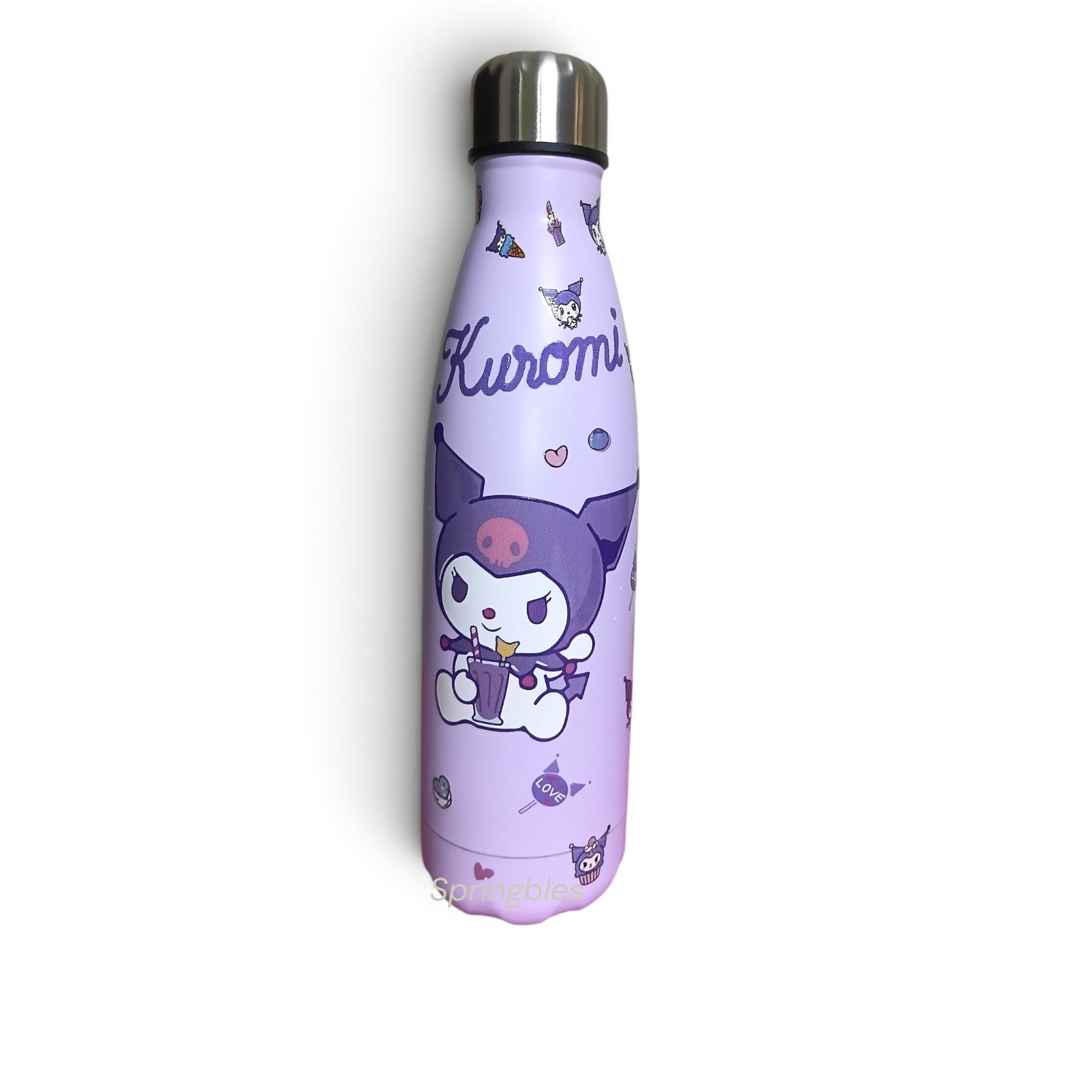 Kuromi Water Bottle - Stainless Steel Insulated Bottle - 500ml Cute Purple Kuromi Bottle